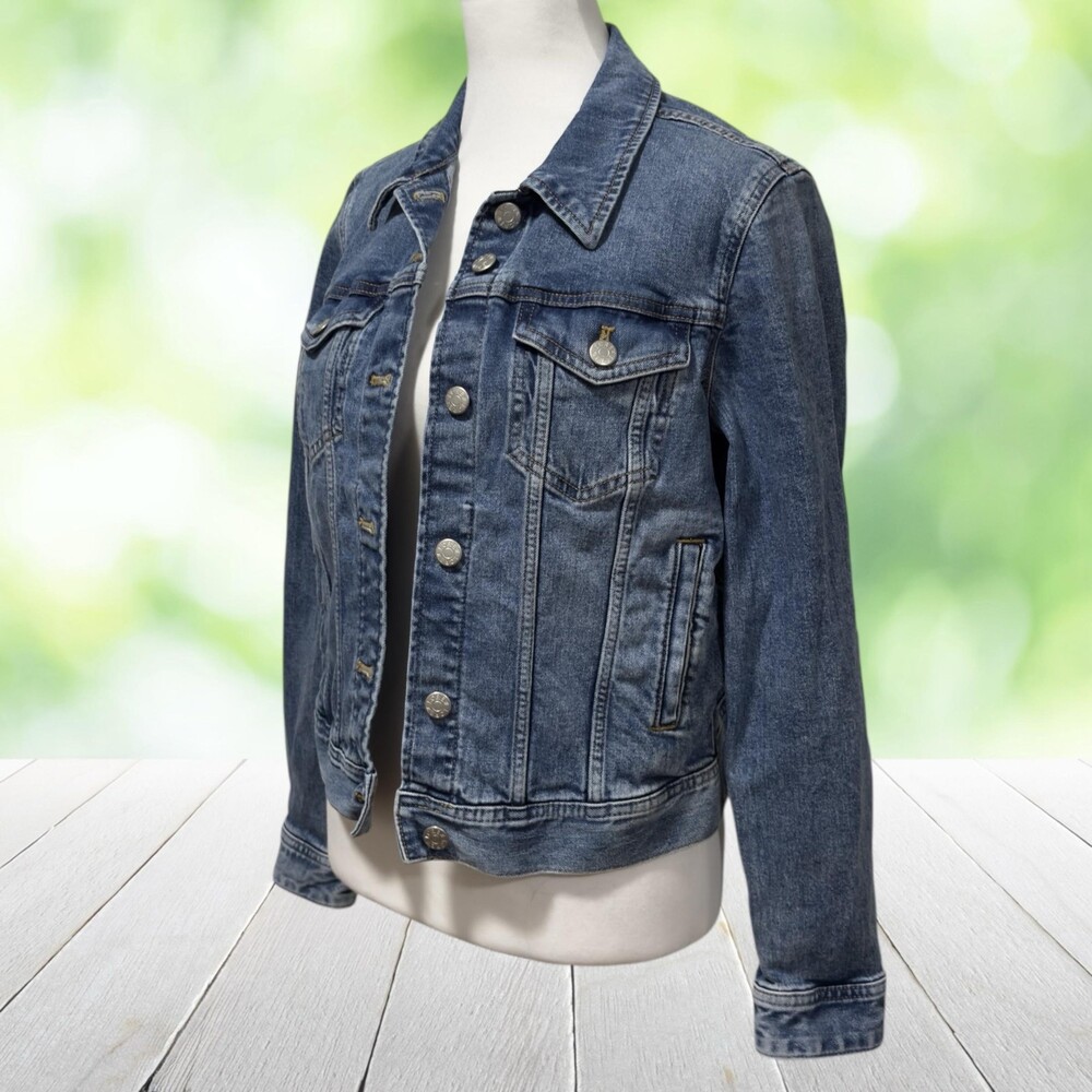 New J CREW Denim Jacket Classic Trucker Stretch Medium Wash Womens S NWOT